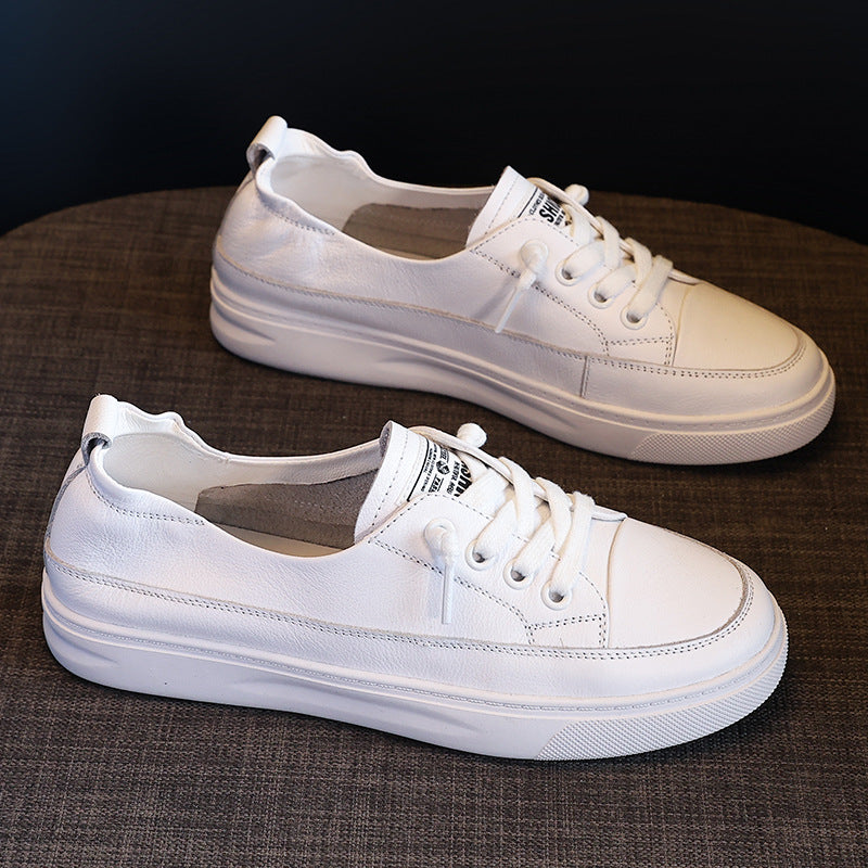 Women's Layer Cowhide Low-cut White Summer Pumps Casual Shoes