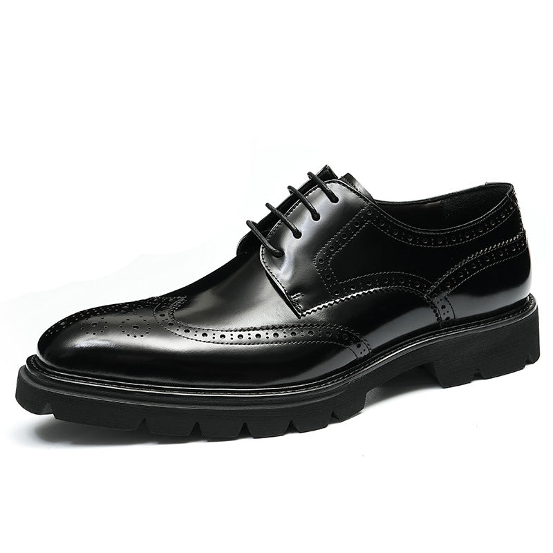Men's Formal Wear Cowhide Platform Handmade Derby Glossy Breathable Leather Shoes