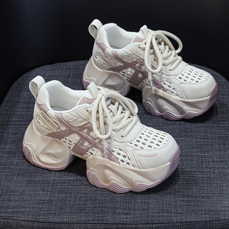 Women's Dad Woven Mesh Summer Thick Bottom Height Increasing Insole Popular Women's Casual Shoes