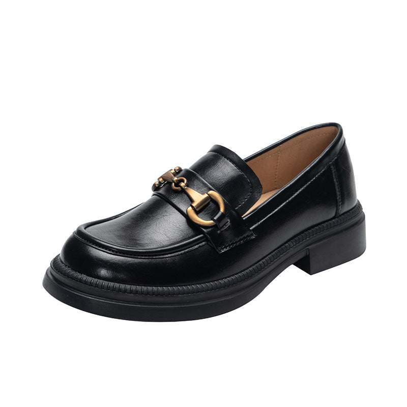 Women's British Retro Metal Buckle Round Head Loafers