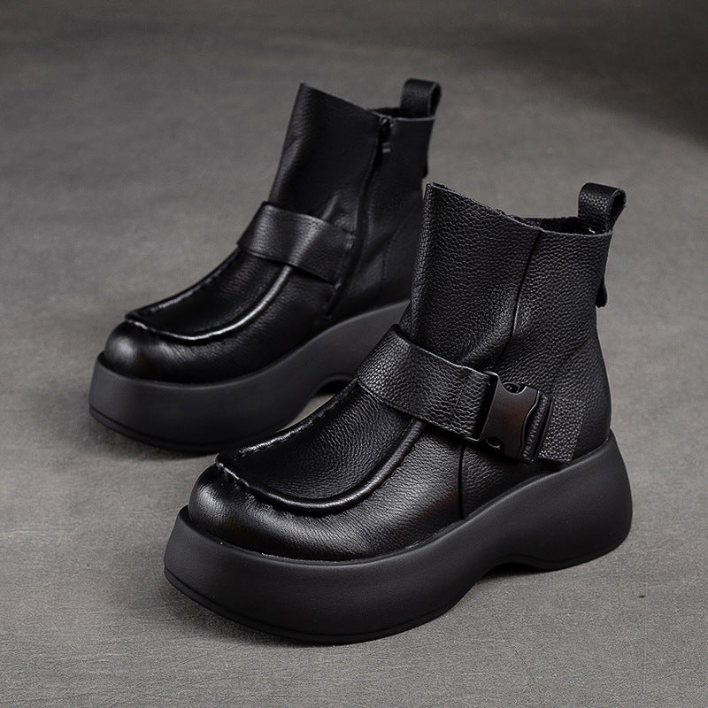 Women's Ankle Thick Bottom Top Layer Cowhide Boots