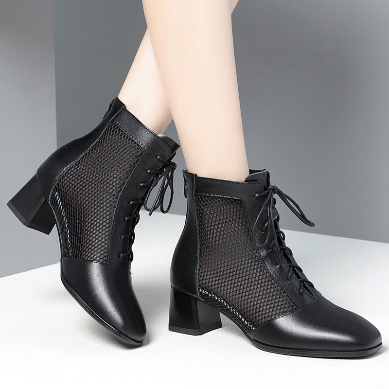 Women's Soft Mesh Martin Short Spring Chunky Boots
