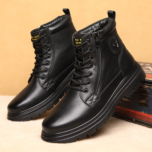 Men's Cowhide Wool Martin British Style Trendy Motorcycle Boots