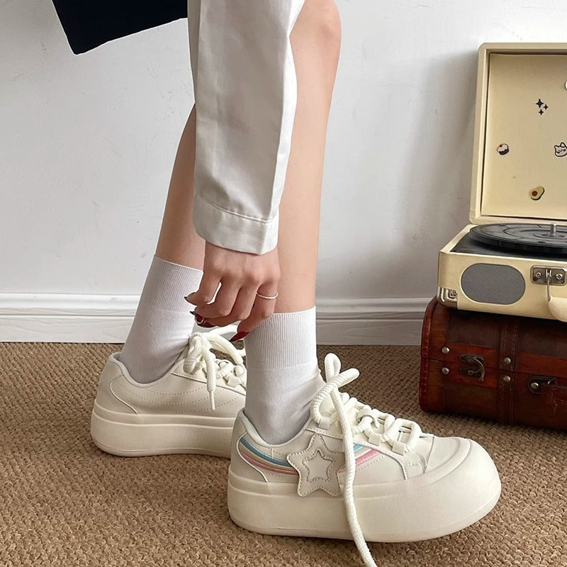 Women's Ugly Cute Bread Spring Korean Style Round Toe White Casual Shoes