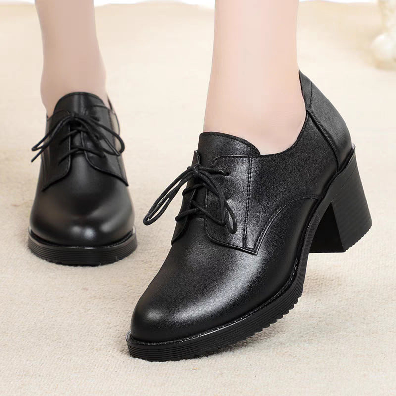 Women's Chunky Pumps Soft Bottom Mom Black British Heels