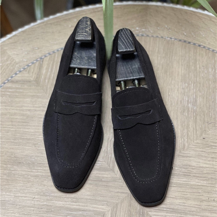Men's Genuine Square Toe Slip-on Business Formal Leather Shoes