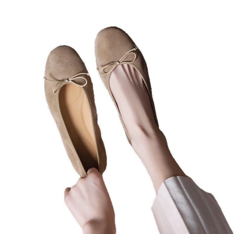 Women's First Layer Cowhide Reverse Made Pumps Flat Sheepskin Insole Ballet Women's Fashion Shoes