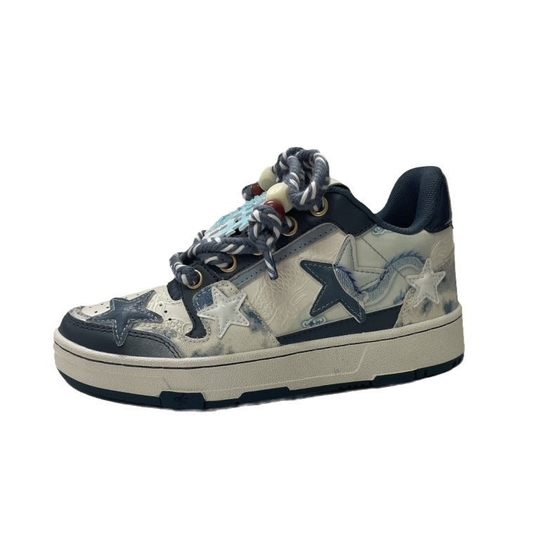 Women's & Men's Style Blue White Porcelain Star Pattern Men's Shoes