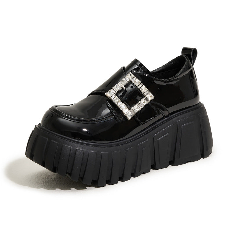 Women's Spring Black Muffin Fashionable Small Height Loafers