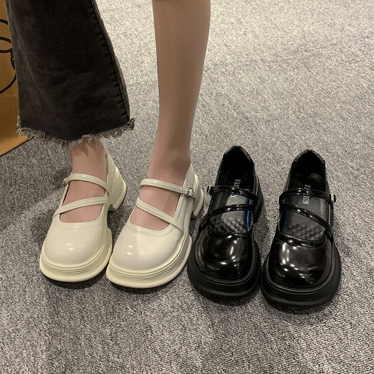 Women's Chunky Thick Bottom French Style Mary Jane Summer Round Loafers