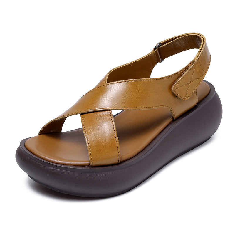 Bottom Platform First Layer Cowhide Mori Ethnic Sandals