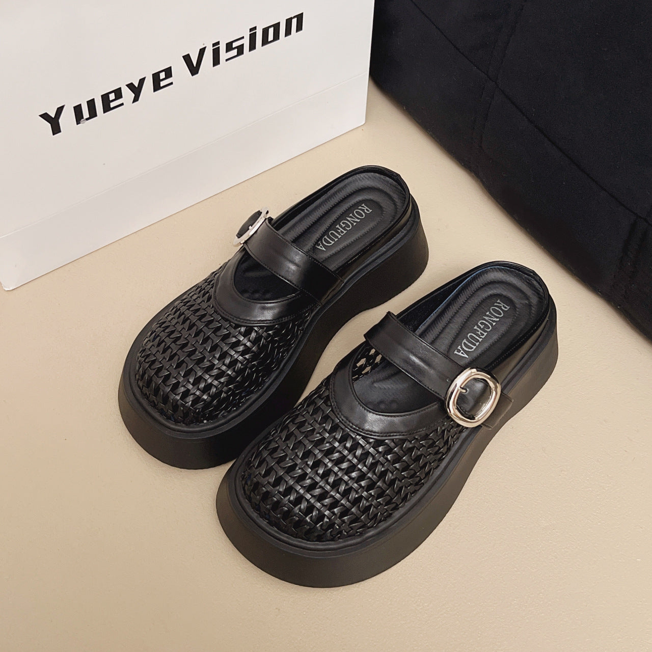 Style Woven Hollowed Closed Toe Half Summer Versatile Breathable Slippers