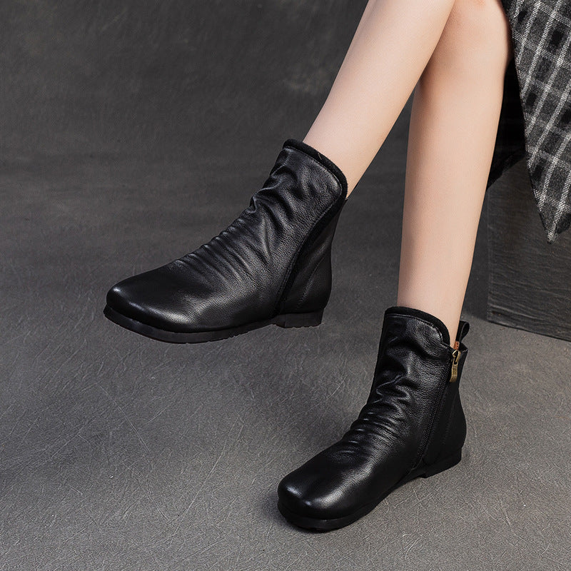 Women's Flat Soft Top Layer Cowhide Classic Boots