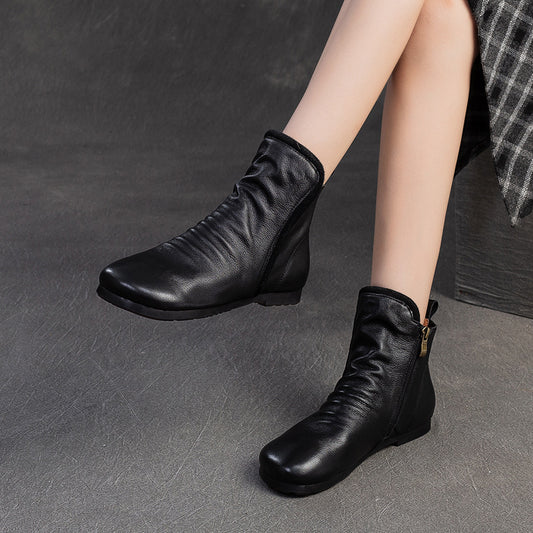 Women's Flat Soft Top Layer Cowhide Classic Boots