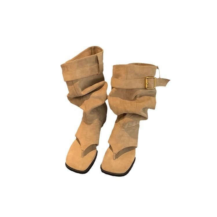 Style Open Toe Slimming Pile Middle Sandals