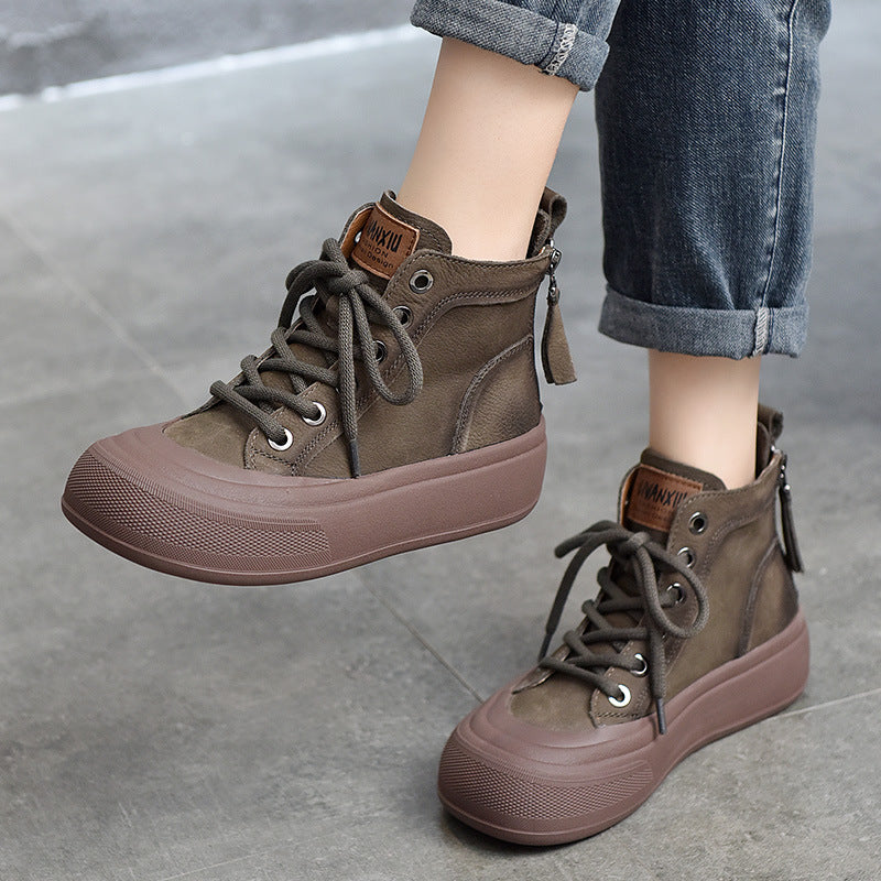 Women's Price Short Lace Up Round Toe Single Thick Boots