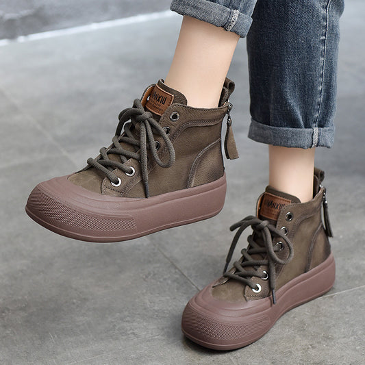 Women's Price Short Lace Up Round Toe Single Thick Boots