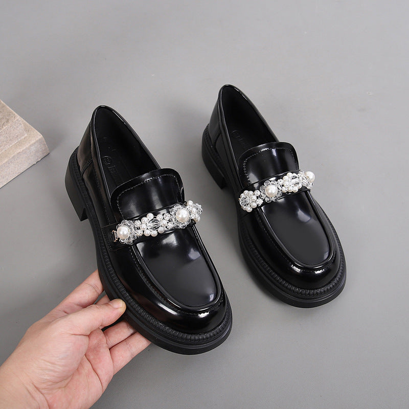 Authentic Solid Color College Style Small Pearl Word Women's Shoes