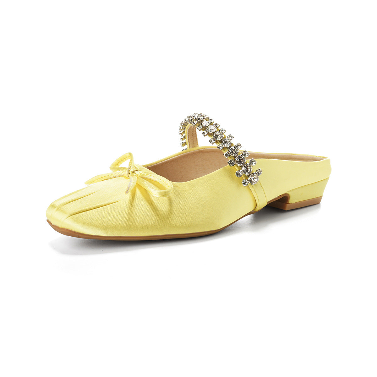 Women's Bow Rhinestone Closed Toe Half Chunky French Slippers