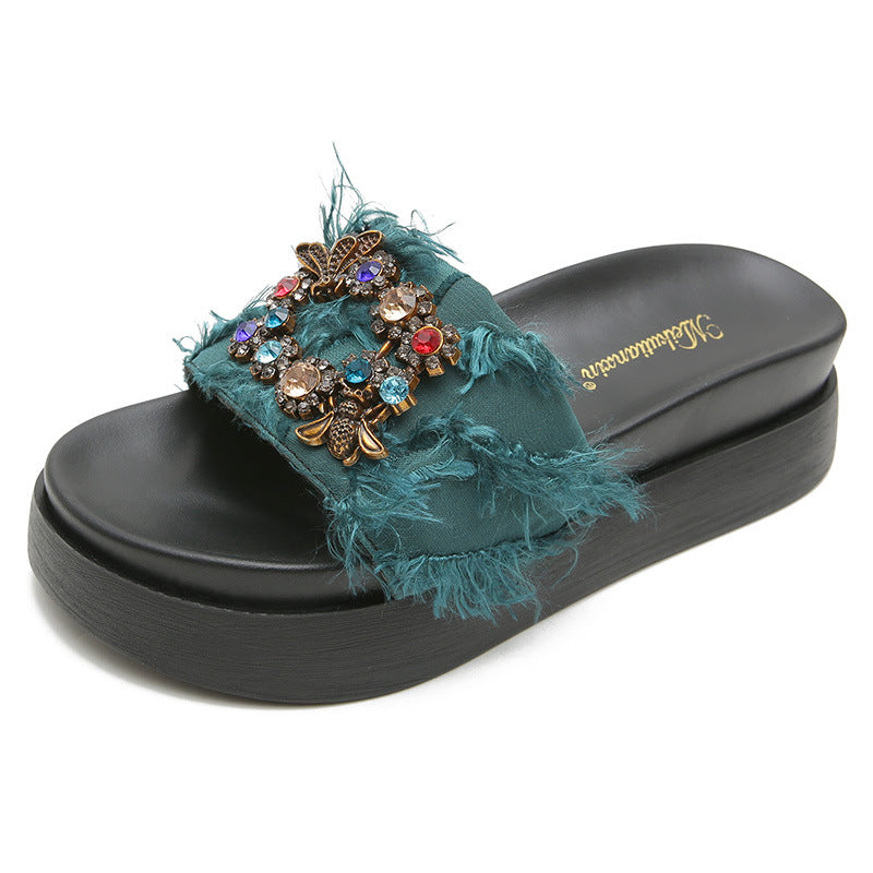 Women's Size Muffin Platform Summer Outdoor Wear Drill Buckle Height Slippers
