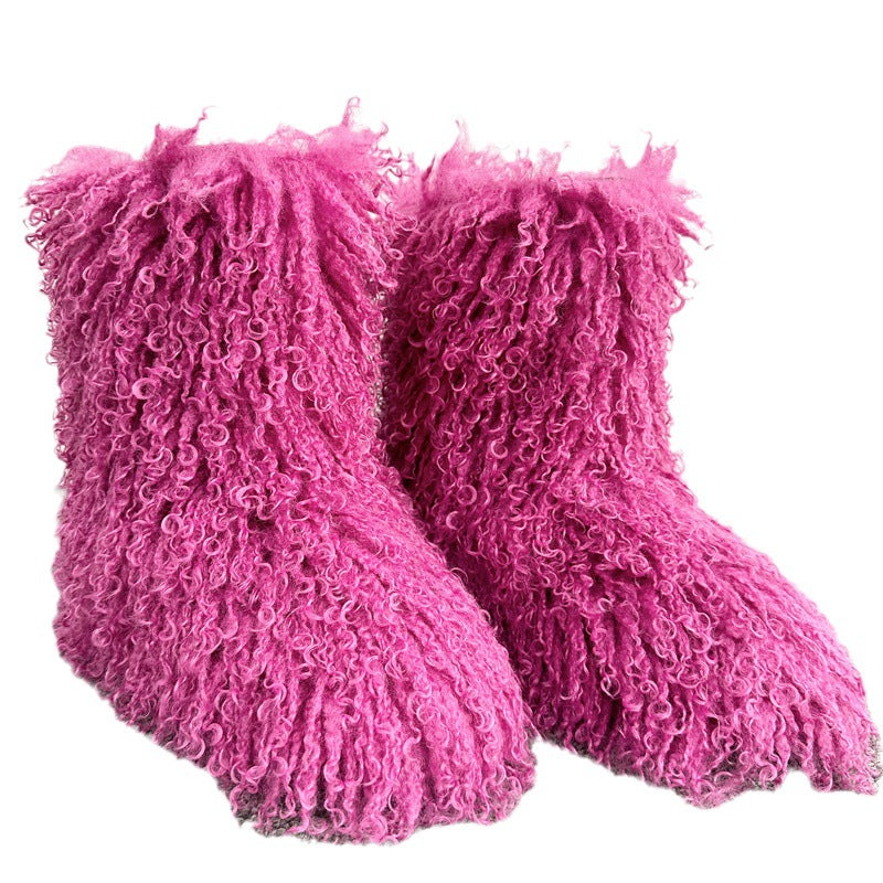 Women's Tan Sheep Millennium Hot Style Fur Tassel Punk Tide Snow Boots