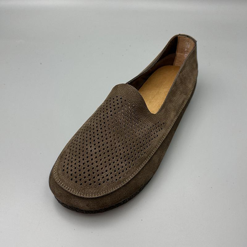 Men's Retro Handmade Cowhide Hollow Summer Soft Loafers