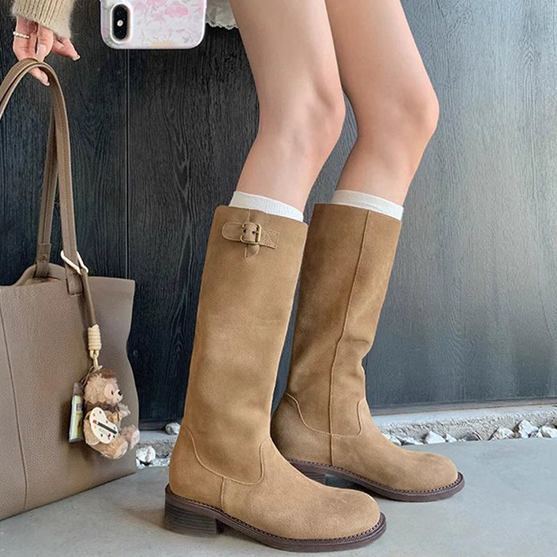 Head Buckled Chunky Below The Knee Boots