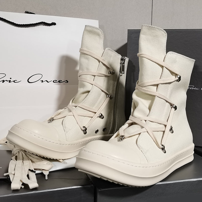 Upgraded Mesh Rivet Board Platform Ankle White Match Dark Sneakers