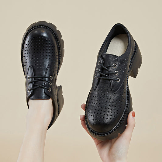 Women's Layer Cowhide British Style Thick Bottom Casual Shoes