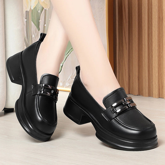 Women's Genuine Platform Round Toe Flat Bottom Soft Slip-on Pumps Loafers
