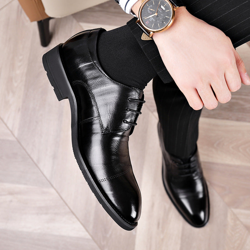 Men's Genuine England Style Korean Black Pointed Trendy Leather Shoes