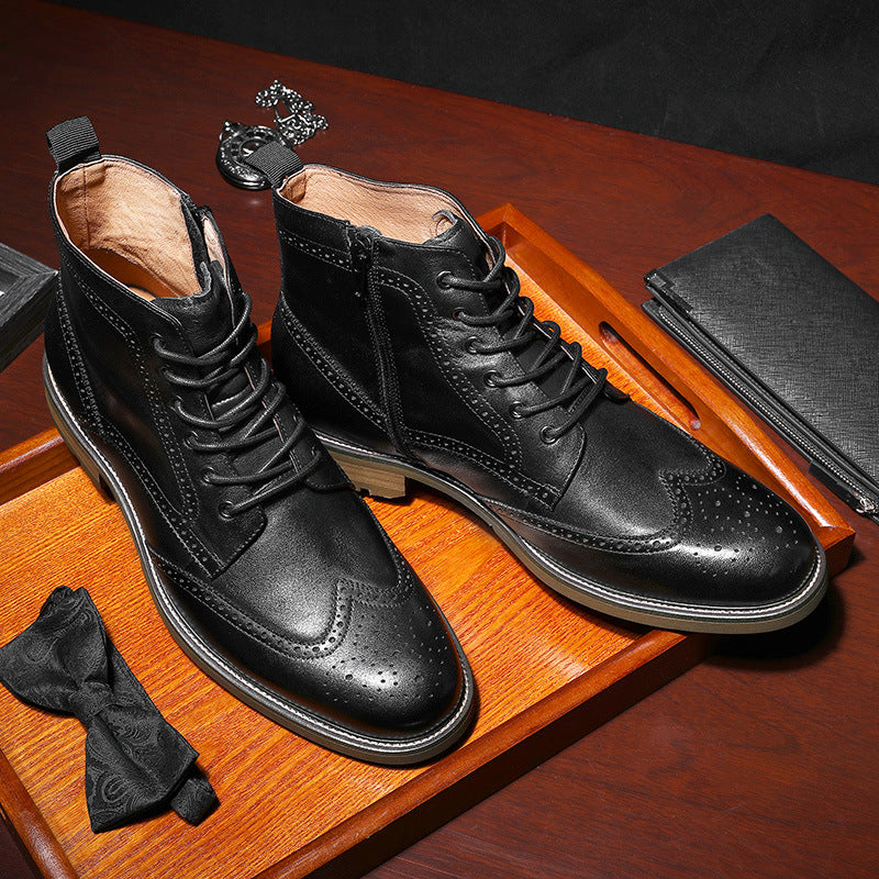 Men's Martin British Business Winter Fleece-lined Brogue Leather Shoes