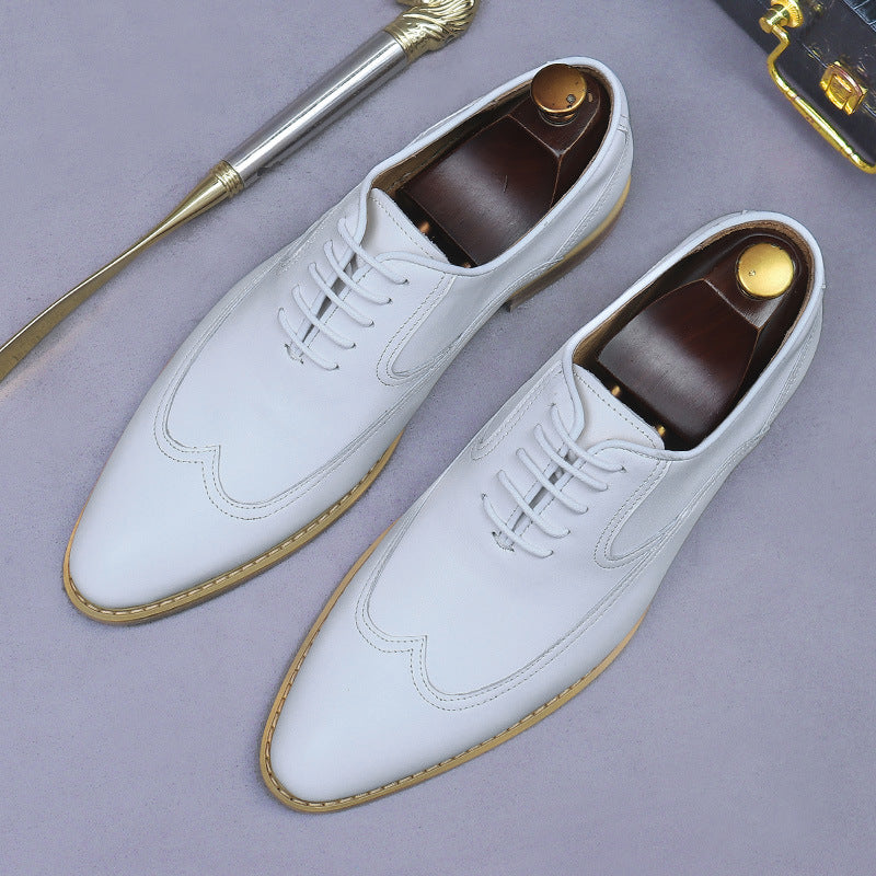Men's Business Formal Wear Cowhide British Lace Up Trendy Wedding Leather Shoes