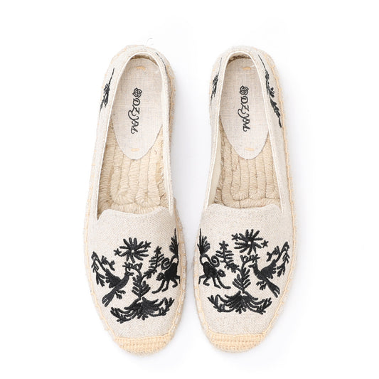 Women's Rope Flat Bottom Embroidery Handmade Cotton Canvas Shoes