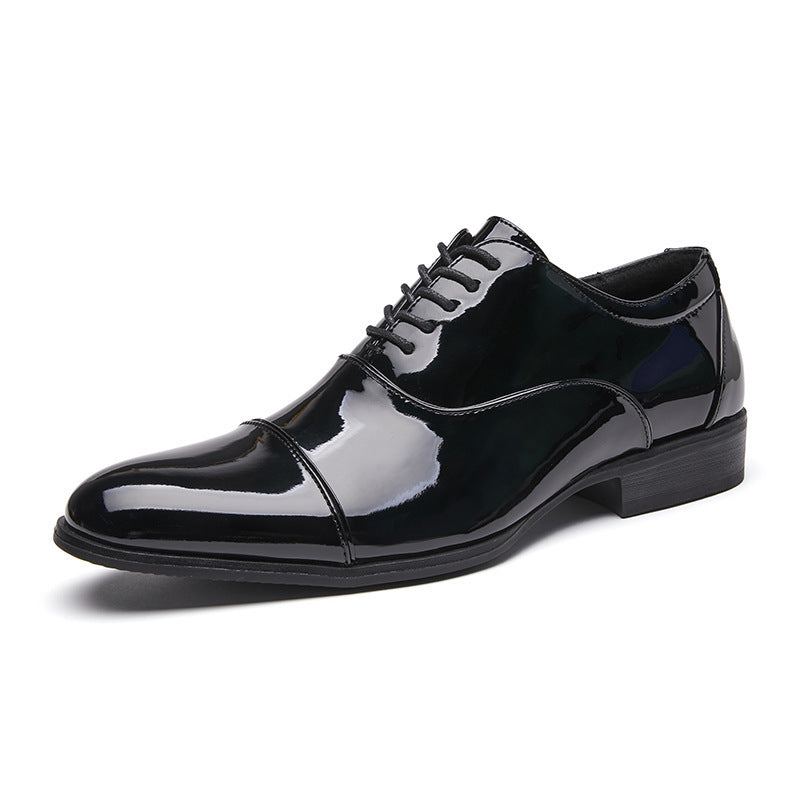 Men's Patent Glossy Three Joint Formal Wear Oxford Green Men's Business Leather Shoes