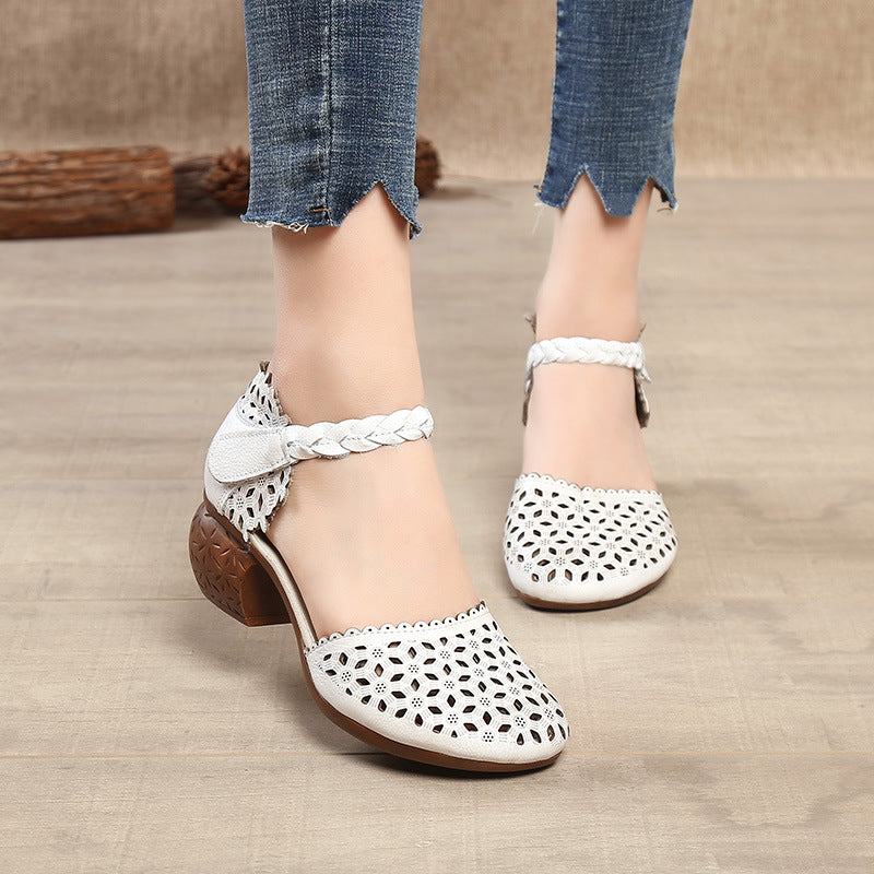 Women's Fashion Genuine Mori Chunky Pump Punching Heels