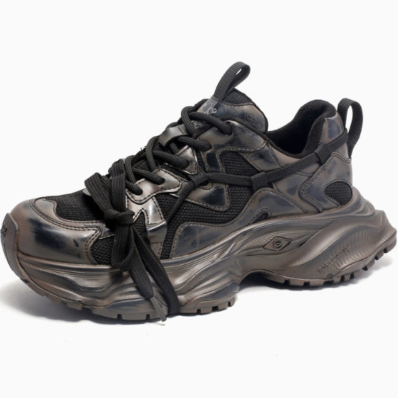 Women's & Men's Niche Cowhide Daddy Thick Sole Increased Sneakers