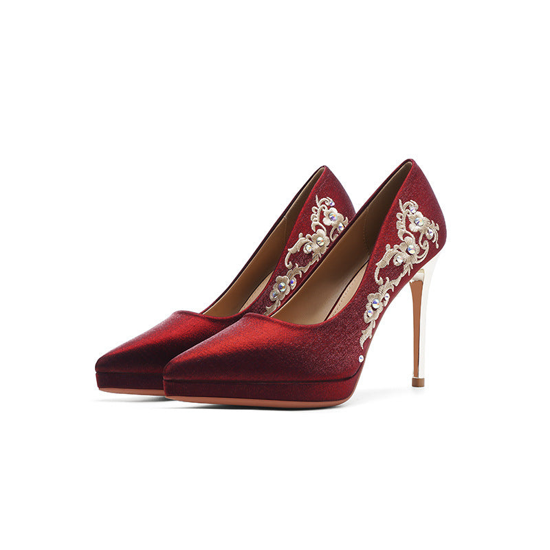 Low-cut High Female Pointed Toe Stiletto Waterproof Platform Women's Fashion Shoes