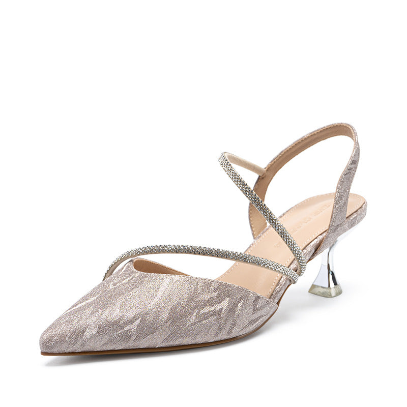 Women's Style Temperament High Pointed Rhinestone Closed Heels