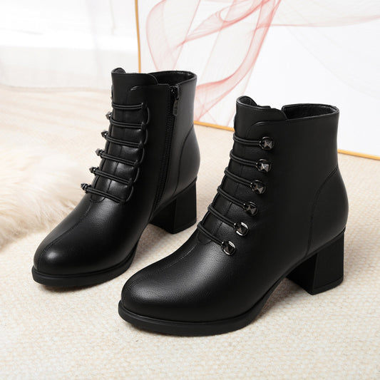 Women's Mid High Chunky Mom Short Soft Boots