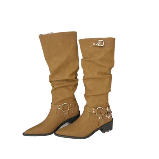 Women's Knight Pointed Toe Thick Mid Niche Boots