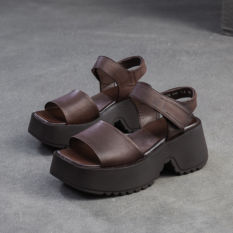 Women's Retro Peep Toe Square English Style Small Sandals