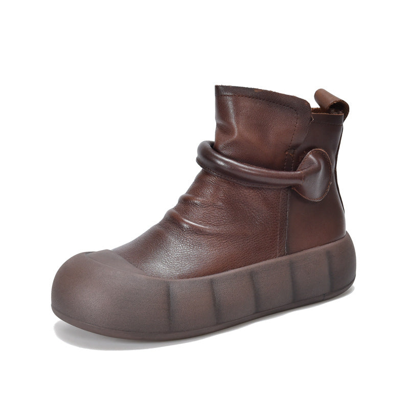 Retro Leisure Pump Platform Ankle Genuine Literary Boots