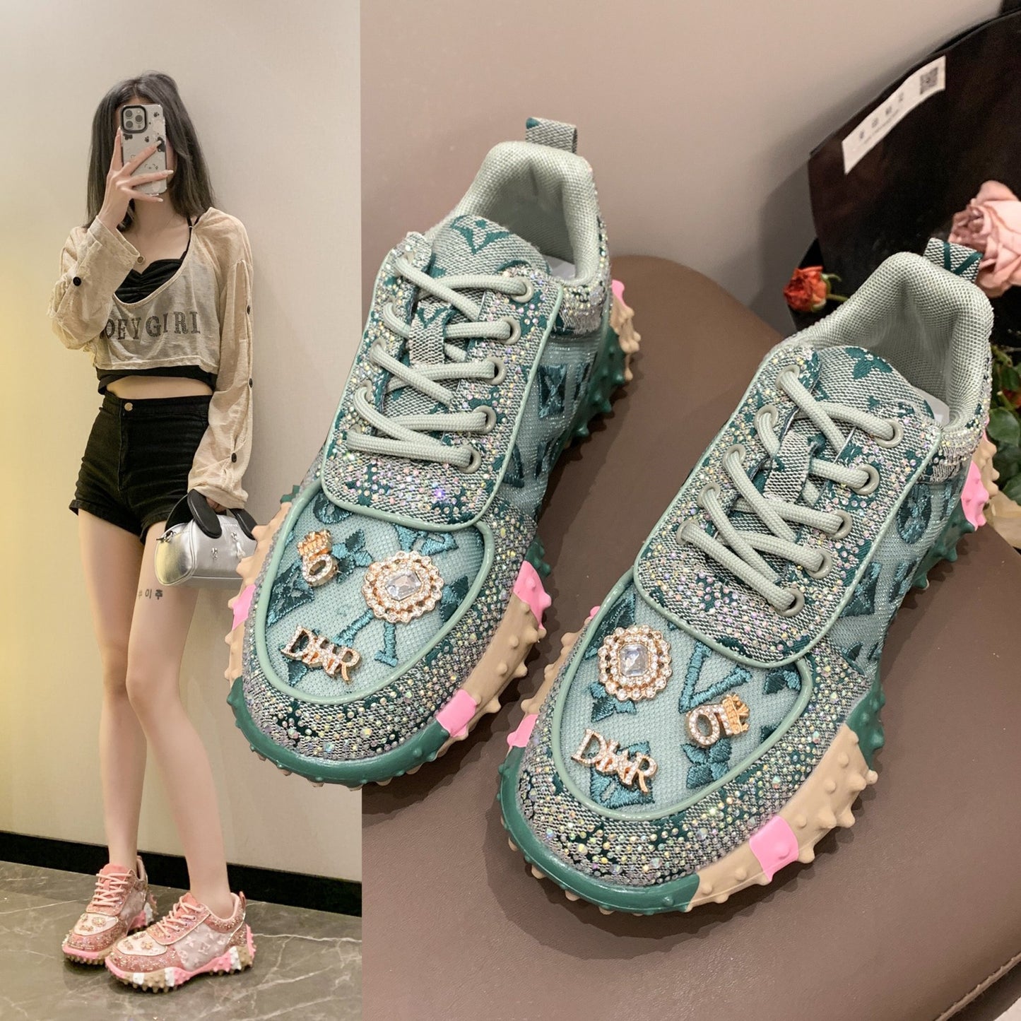 Women's Dad European Goods Durian Bottom Mesh Breathable Sneakers