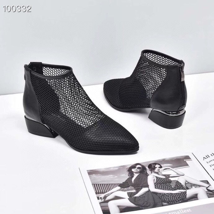 Women's Mid Mesh Surface Spring Genuine Pointed Toe Women's Shoes