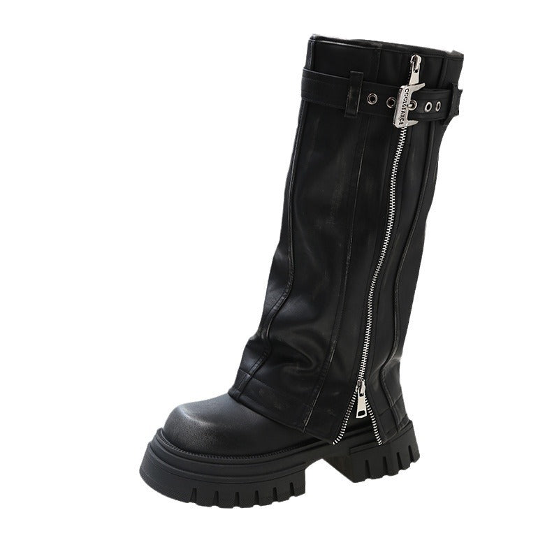 Women's & Men's Slip-on Zipper Pantyhose Round Head Thick Bottom Men's Shoes
