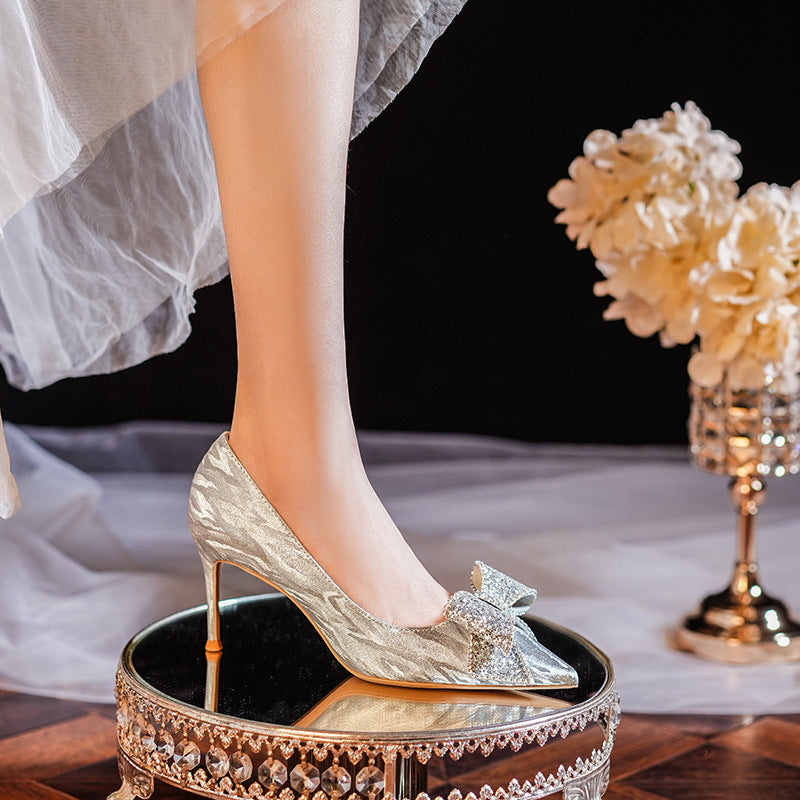 Crystal Wedding Stiletto Pointed Shiny Bridesmaid Sier Heels