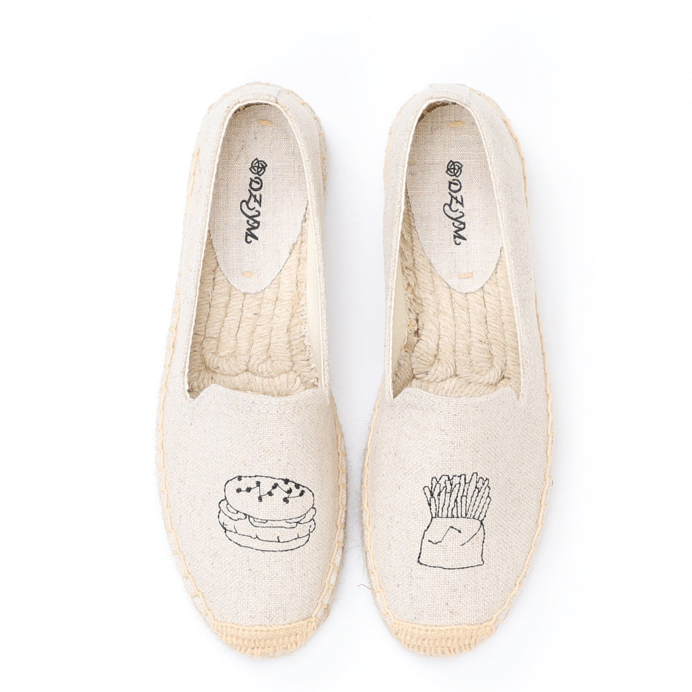 Women's Creative Platform Round Toe Embroidered Slip-on Canvas Shoes