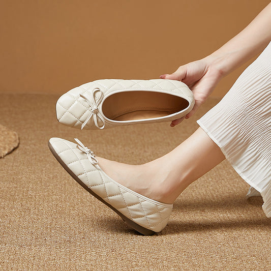 Women's & Men's Platinum Fashion Rhombus Pumps Sheepskin Ballet Round Toe Casual Shoes