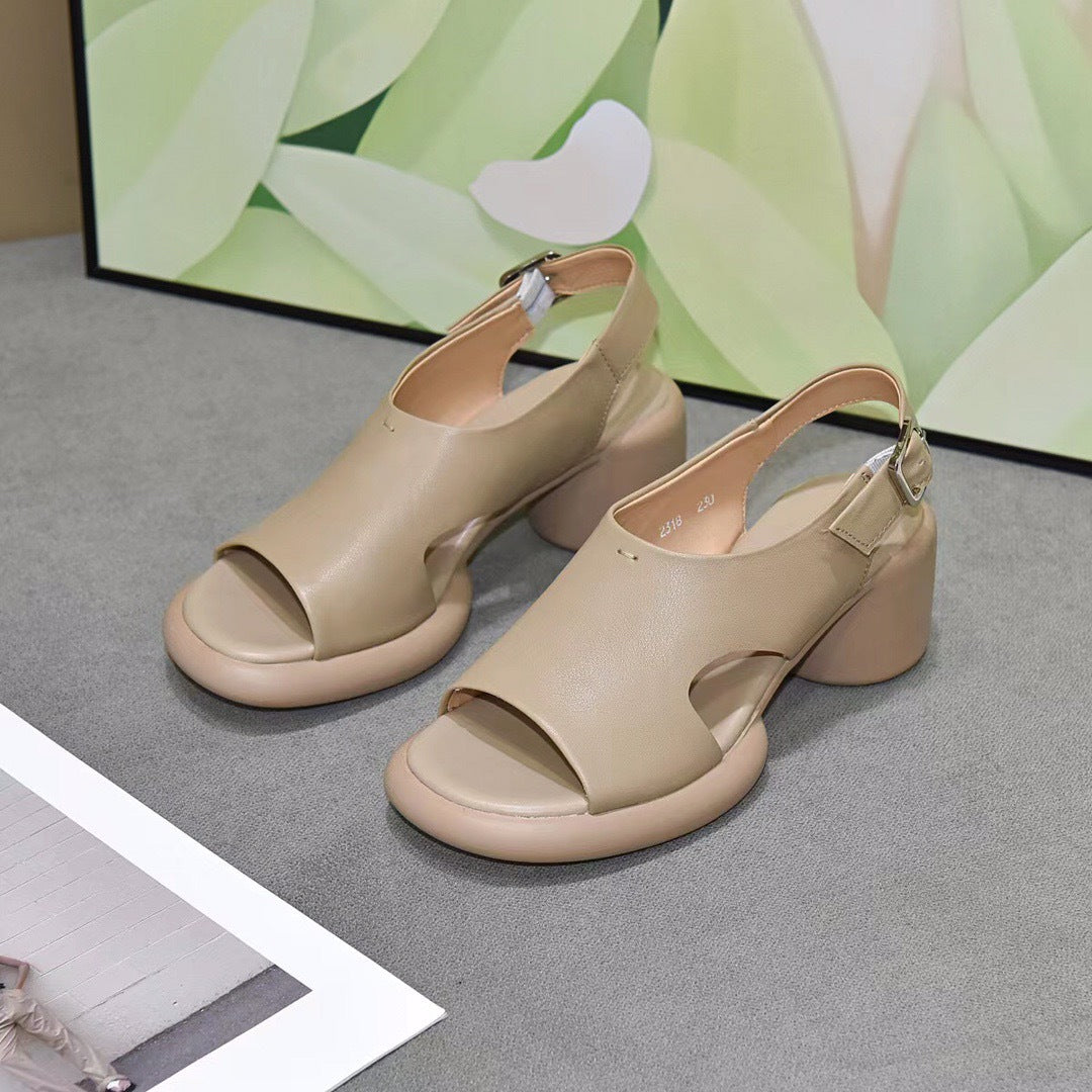 Women's Summer Outer Wear Chunky Genuine Fish Heels